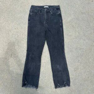 Good American Good Curved Jeans Black Charcoal Fray Shark Bite Hem 6/28